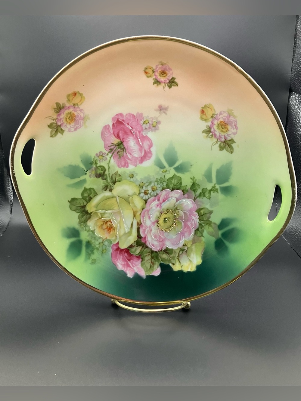 Vintage Bavaria Millar Hand-Painted Floral Serving Tray - Pink & Green